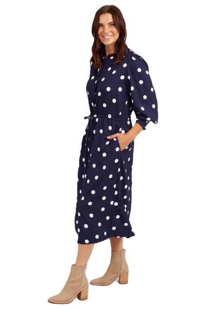 ELM DOTTIE DRESS -NAVY