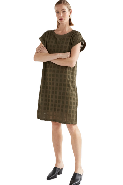 ELK GRID BURNOUT DRESS - OLIVE MOSS