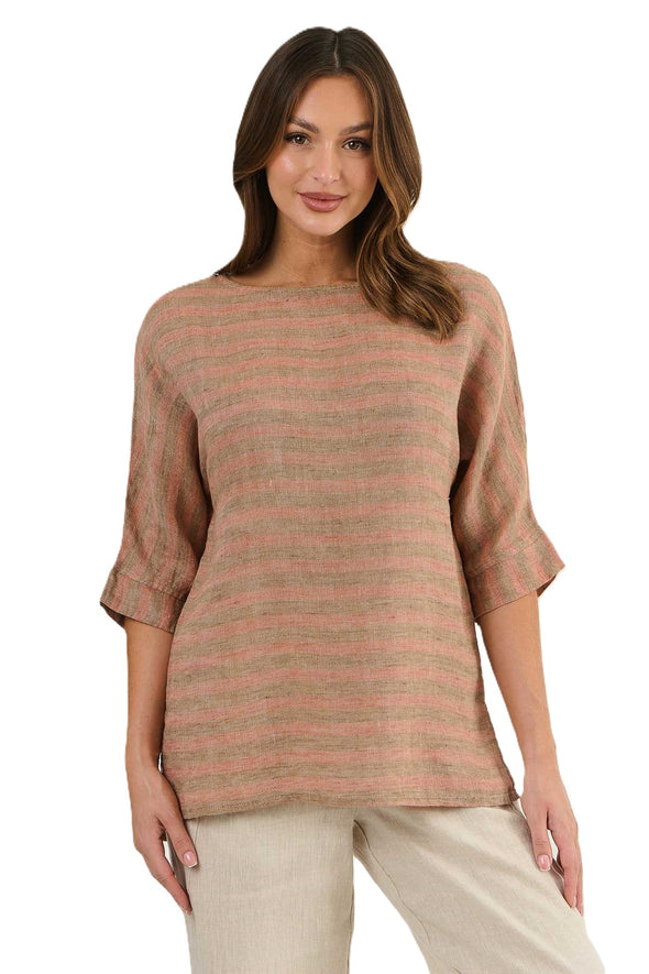 NATURALS  LINEN TOP - BRICK