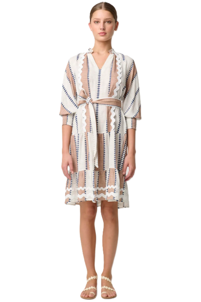 ONCE WAS SANIBEL LINEN VISCOSE DRESS -CAYMAN STRIPE