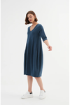 TIRELLI V NECK DIAGONAL SEAM DRESS - DEEP TEAL