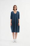 TIRELLI V NECK DIAGONAL SEAM DRESS - DEEP TEAL