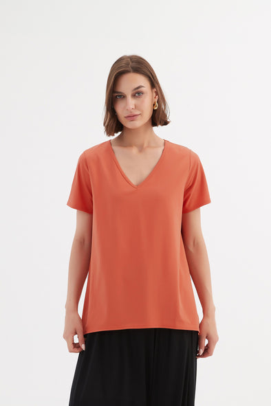 TIRELLI V NECK SWING TEE - BURNT ORANGE